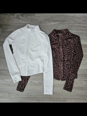 White and Brown Leopard-Print Women’s Zip Jackets- Lot of 2